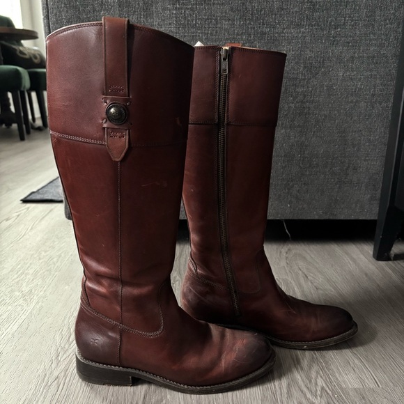 FRYE | Women's Jayden Button Tall Knee High Leather Riding Boot Red Brown 6.5B - Picture 5 of 14